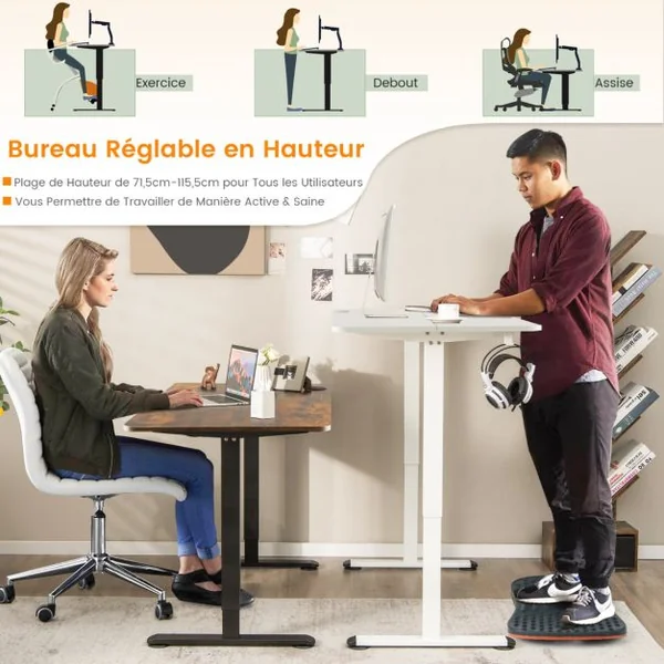 Bureau Assis Debout Électrique 110 x 60 x 71,5-115,5 cm Réglable en Hauteur Mono-Moteur Système Anti-Collision Charge : 80 KG Marron