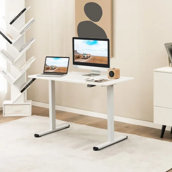 Bureau Assis Debout Électrique 110 x 60 x 71,5-115,5 cm Réglable en Hauteur Mono-Moteur Système Anti-Collision Charge : 80KG Blanc