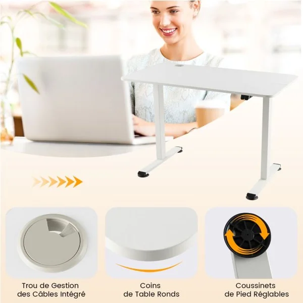 Bureau Assis Debout Électrique 110 x 60 x 71,5-115,5 cm Réglable en Hauteur Mono-Moteur Système Anti-Collision Charge : 80KG Blanc
