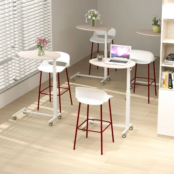 Bureau Assis-debout Mobile Bureau Roulant Réglable en Hauteur avec Vérin Pneumatique Bureau avec Roulettes Verrouillables Charge statique 75 kg Rose+Blanc