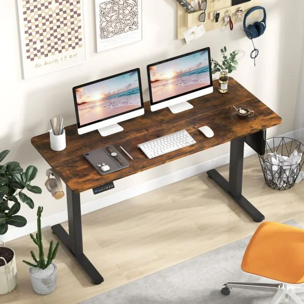 Bureau avec 3 Réglages de Hauteur à Mémoire Réglable en Hauteur 2 Crochets de Suspension Gestion des Câbles Naturel