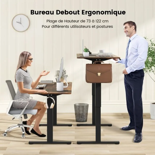 Bureau avec 3 Réglages de Hauteur à Mémoire Réglable en Hauteur 2 Crochets de Suspension Gestion des Câbles Naturel