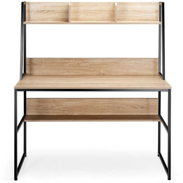 Bureau avec Niche et Bibliothèque Table d'Étude de 120 Cm Table de Travail pour Ordinateur Portable Peu Encombrant Café/Naturel