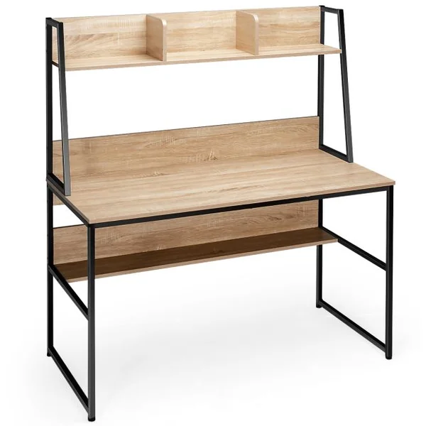 Bureau avec Niche et Bibliothèque Table d'Étude de 120 Cm Table de Travail pour Ordinateur Portable Peu Encombrant Café/Naturel