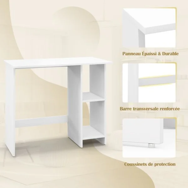 Bureau avec Rangement Bureau d'Ecriture Moderne avec Etagère Réglable Bureau peu Encombrant avec Kit Anti-renversement Bureau d'Etude en MDF Blanc