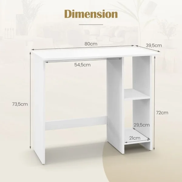 Bureau avec Rangement Bureau d'Ecriture Moderne avec Etagère Réglable Bureau peu Encombrant avec Kit Anti-renversement Bureau d'Etude en MDF Blanc