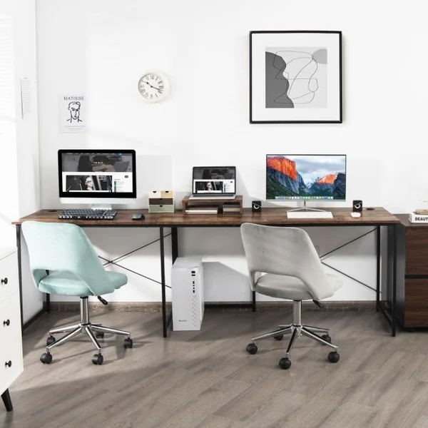 Bureau d'Angle 150 x 150 x 74 CM Ajustable à Bureau Droit Grand Table pour 2 Personnes Marron
