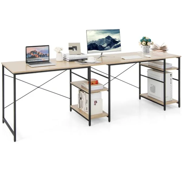 Bureau d'Angle 151 x 151 x 75 CM Ajustable à Bureau Droit 4 Etagère de Rangement Grand Table pour 2 Personnes Gris/Mrron/Naturel/Noir