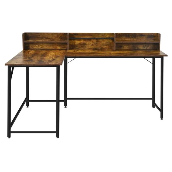 Bureau d'Angle en Forme de L 166 x 110 x 96 cm Étagères de Rangement Design Industriel Métal Marron Rustique
