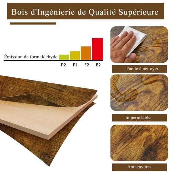 Bureau d'Angle en Forme de L 166 x 110 x 96 cm Étagères de Rangement Design Industriel Métal Marron Rustique