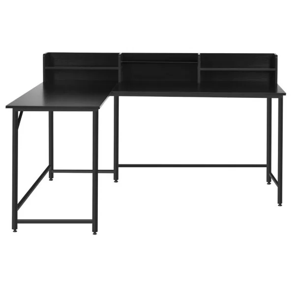 Bureau d'Angle en Forme de L 166 x 110 x 96 cm Étagères de Rangement Design Industriel Métal Noir