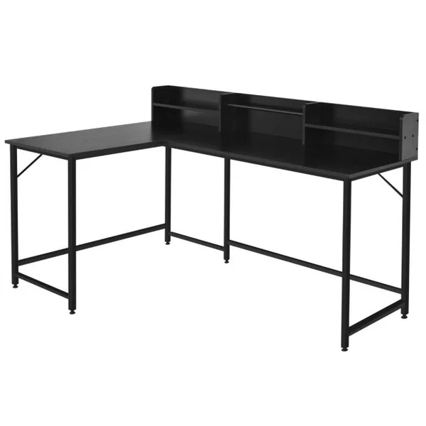 Bureau d'Angle en Forme de L 166 x 110 x 96 cm Étagères de Rangement Design Industriel Métal Noir