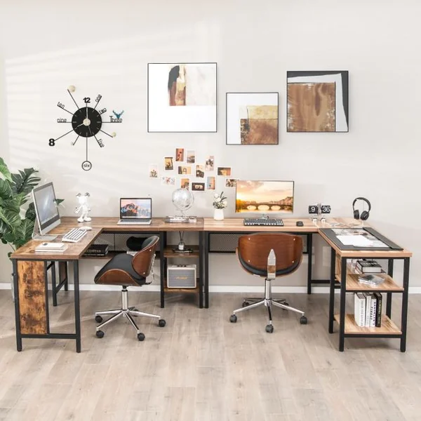 Bureau d’Angle en Forme de L Bureau d'Angle avec Plateau de Table Spacieux & 3 Étagères Gain de Place Brun rustique