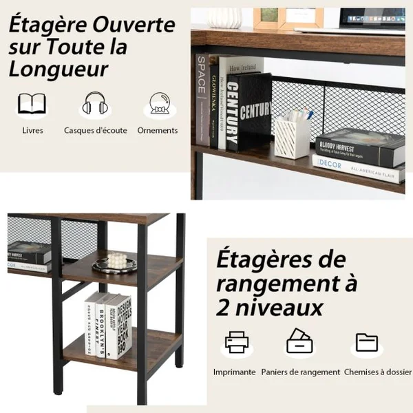 Bureau d’Angle en Forme de L Bureau d'Angle avec Plateau de Table Spacieux & 3 Étagères Gain de Place Brun rustique