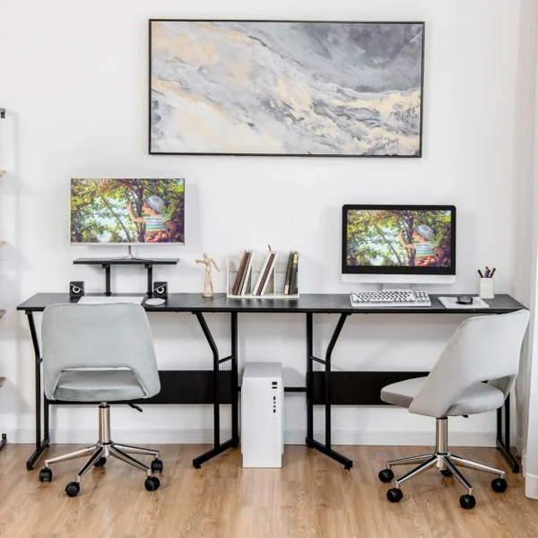Bureau d’Angle Table Informatique en Forme de L avec Support Mobile d’Écran de PC pour le Travail l'Écriture et les Jeux Noir