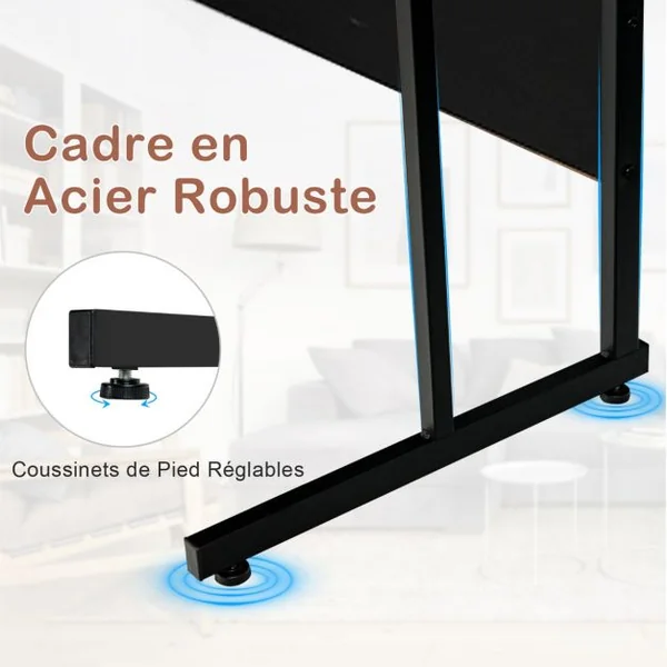 Bureau d’Angle Table Informatique en Forme de L avec Support Mobile d’Écran de PC pour le Travail l'Écriture et les Jeux Noir