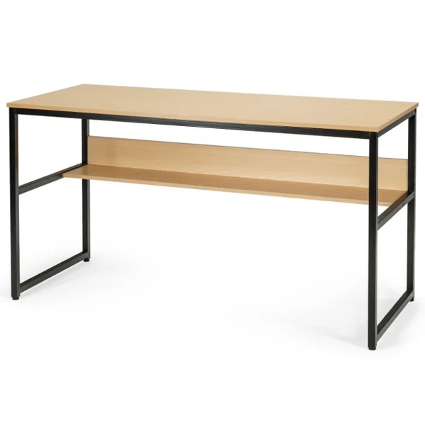 Bureau de Style Industriel L 140 X P 60 X H 76 cm avec Etagère de Rangement Cadre en Métal Rustique Naturel