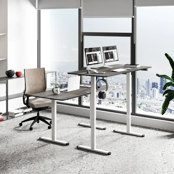 Bureau Debout Ergonomique à Hauteur Ajustable Électrique de 72-116 CM Moteur Puissant Panneau de Contrôle Gris