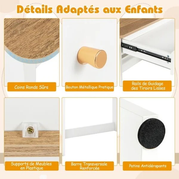 Bureau d'Etude en Bois pour Enfants Petit Bureau avec Clapier et 1 Tiroir Etagère de Rangement Bureau pour Etudiants Bureau avec Rangement Blanc