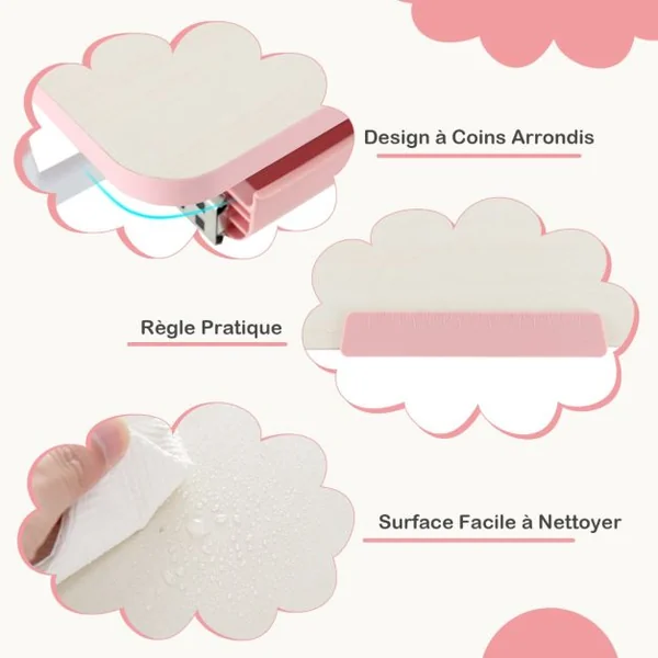 Bureau d'Etude pour Enfants Réglable en Hauteur Plateau Inclinable avec Huche Tiroir Règle de Mesures pour 3-12 Ans Bleu/Rose/Gris