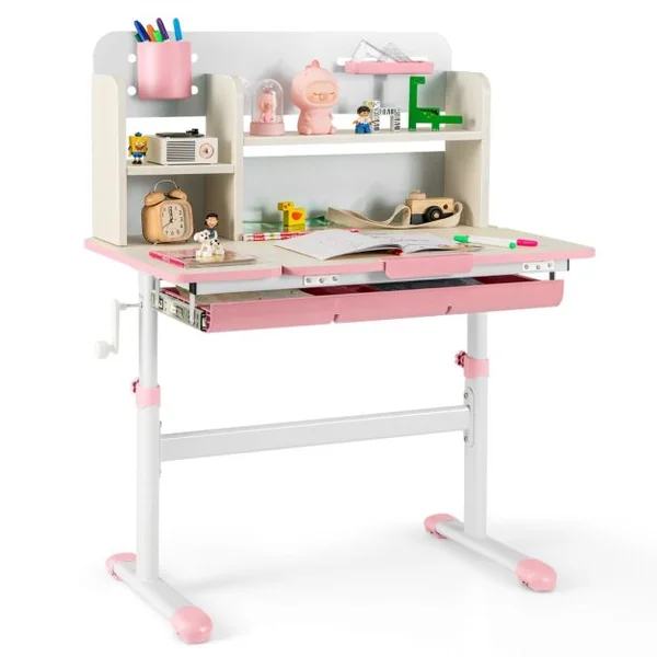 Bureau d'Etude pour Enfants Table d'Ecriture Réglable en Hauteur Plateau Inclinable Bureau Enfants pour 3-12 Ans Bleu/Rose/Gris