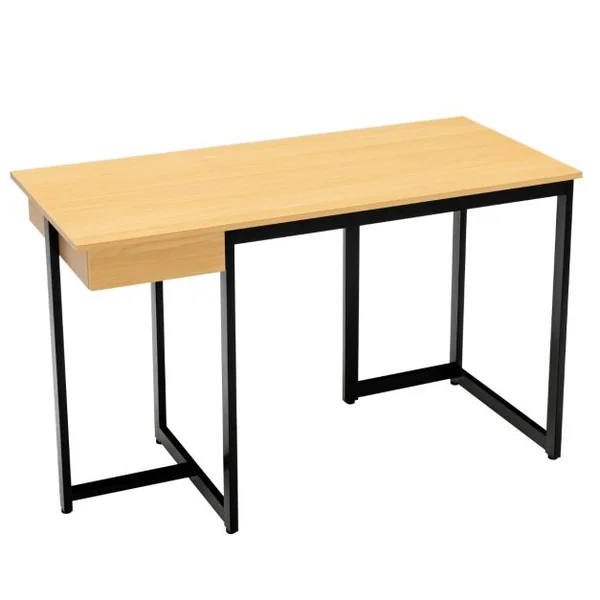 Bureau d'Ordinateur 120*55cm Tiroir Cadre en Métal Repose-pieds Réglables Bureau Moderne Station de Travail pour Ordinateur Portable Naturel