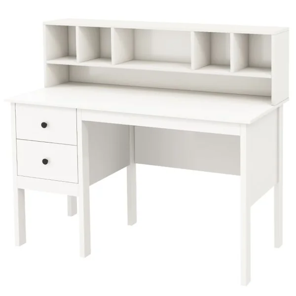 Bureau d'Ordinateur 60 x 120 cm Bureau d'Écriture avec 5 Compartiments et 2 Tiroirs de Rangement Blanc