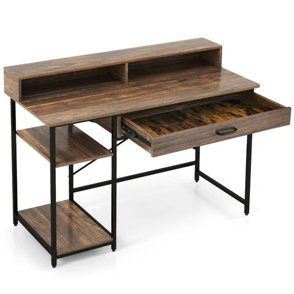 Bureau d'Ordinateur avec Étagère & Tiroir 120 x 56 x 90,5 cm Marron