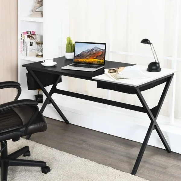 Bureau d'Ordinateur de 120CM Tiroir Cubique Caché Latéral Noir