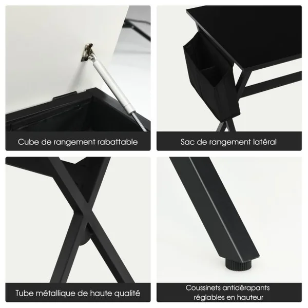 Bureau d'Ordinateur de 120CM Tiroir Cubique Caché Latéral Noir
