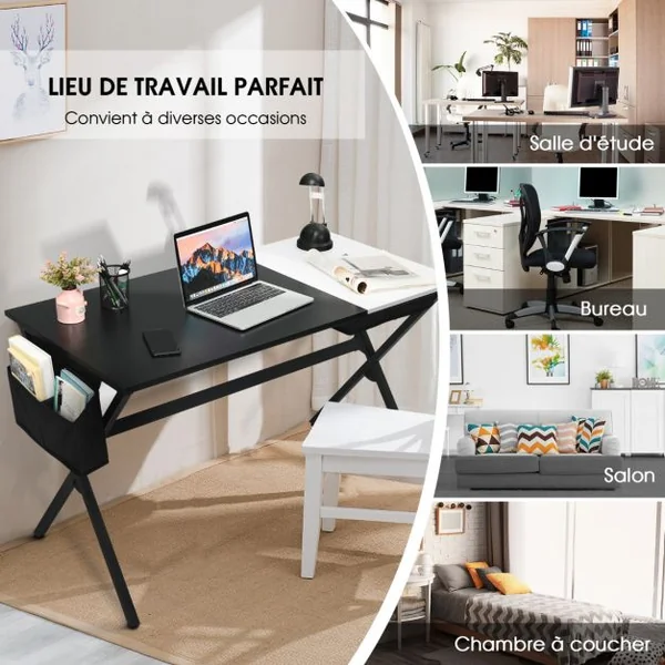 Bureau d'Ordinateur de 120CM Tiroir Cubique Caché Latéral Noir