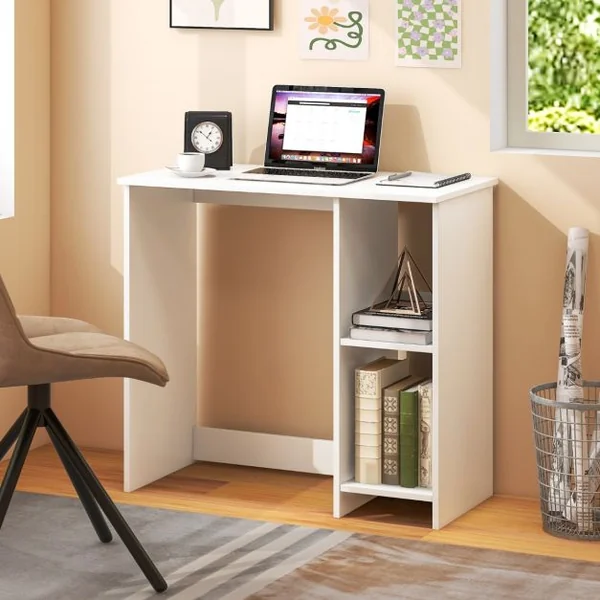 Bureau d'Ordinateur Table de Travail pour Petit Espace avec 2 Compartiments Bureau Informatique 40 x 80 x74 cm Blanc