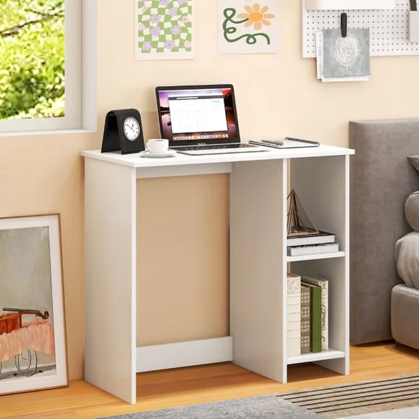 Bureau d'Ordinateur Table de Travail pour Petit Espace avec 2 Compartiments Bureau Informatique 40 x 80 x74 cm Blanc