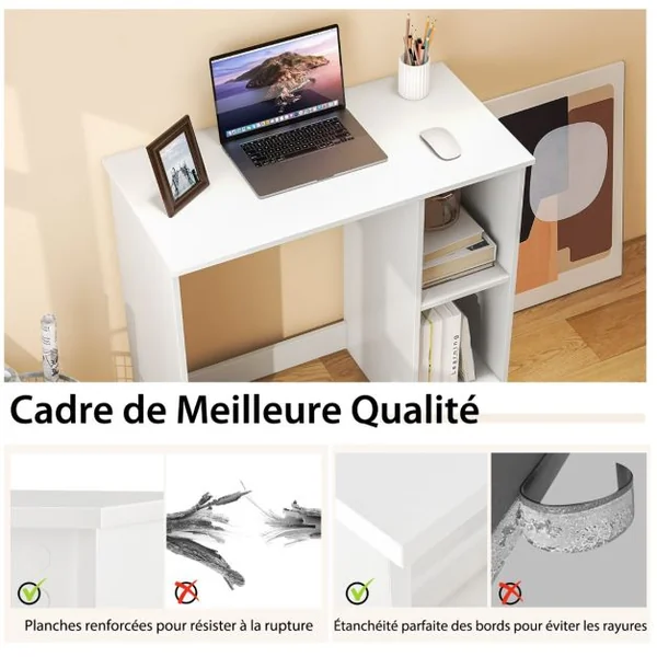 Bureau d'Ordinateur Table de Travail pour Petit Espace avec 2 Compartiments Bureau Informatique 40 x 80 x74 cm Blanc