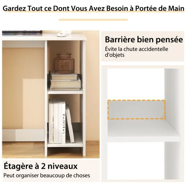 Bureau d'Ordinateur Table de Travail pour Petit Espace avec 2 Compartiments Bureau Informatique 40 x 80 x74 cm Blanc