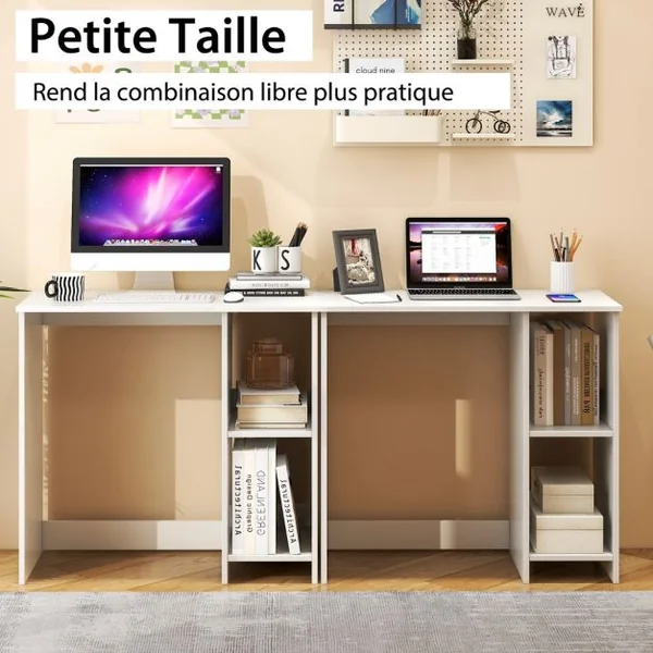 Bureau d'Ordinateur Table de Travail pour Petit Espace avec 2 Compartiments Bureau Informatique 40 x 80 x74 cm Blanc