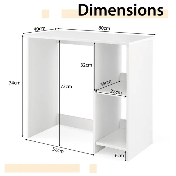 Bureau d'Ordinateur Table de Travail pour Petit Espace avec 2 Compartiments Bureau Informatique 40 x 80 x74 cm Blanc