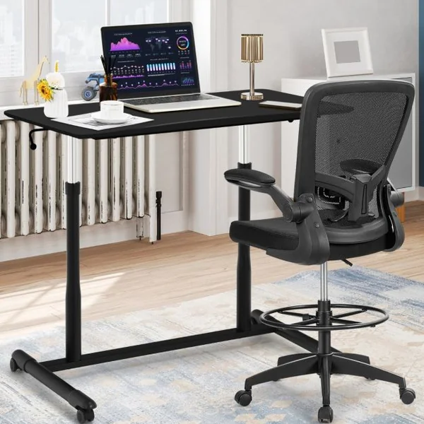 Bureau d'Ordinateur Table PC avec Roulettes Hauteur Ajustable Idéal pour Domicile au Bureau Café