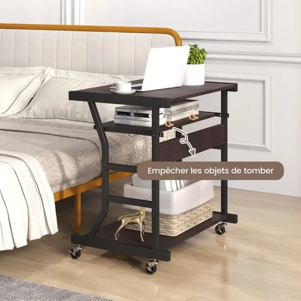 Bureau d'Ordinateur à Roulettes pour Petits Espaces Bureau d'Ordinateur Mobile de 75 cm Plateau pour Clavier Extractible Plateau pour Souris Marron