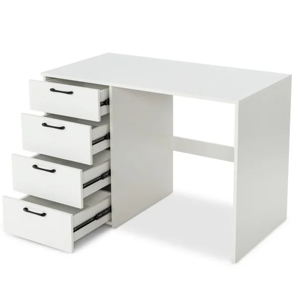 Bureau Droit avec 4 Tiroirs MDF Finition Mélaminé et Laqué UV - L110 x P60 x H76 cm- Brillance Blanche