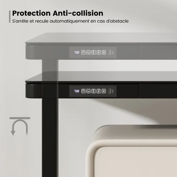 Bureau Electrique Assis-debout avec Tiroir Bureau Réglable en Hauteur de 120 cm 2 Positions de Mémoire Prises USB Type-C Noir