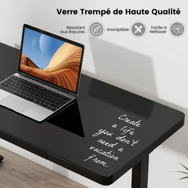 Bureau Electrique Assis-debout avec Tiroir Bureau Réglable en Hauteur de 120 cm 2 Positions de Mémoire Prises USB Type-C Noir
