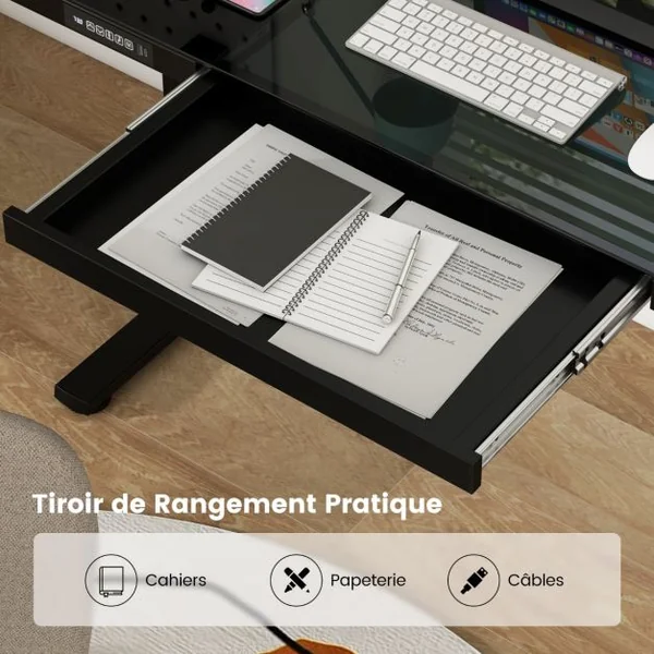 Bureau Electrique Assis-debout avec Tiroir Bureau Réglable en Hauteur de 120 cm 2 Positions de Mémoire Prises USB Type-C Noir