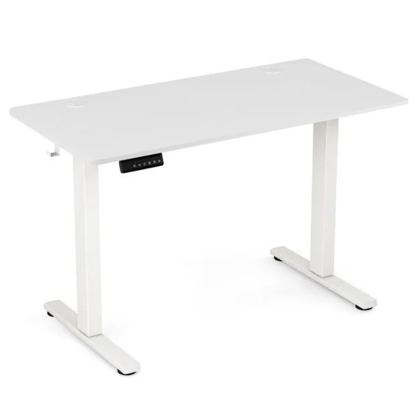 Bureau Electrique avec 3 Réglages de Hauteur à Mémoire Bureau Réglable en Hauteur 2 Crochets de Suspension Blanc/Marron Rustique/Naturel