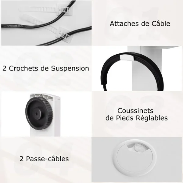 Bureau Electrique avec 3 Réglages de Hauteur à Mémoire Bureau Réglable en Hauteur 2 Crochets de Suspension Blanc/Marron Rustique/Naturel