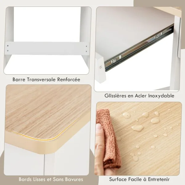 Bureau en Bois pour Enfants et Adolescents Poste de Travail Informatique avec Niche et Bibliothèque Plateau pour Clavier Naturel