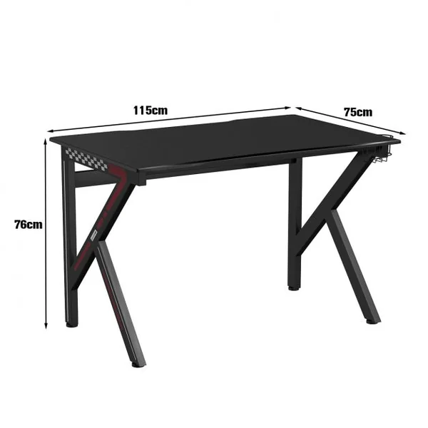 Bureau Gamer Table Informatique 115 x 75 x 76 CM avec Porte-Gobelet Stable K Cadre en Acier Robuste Noir