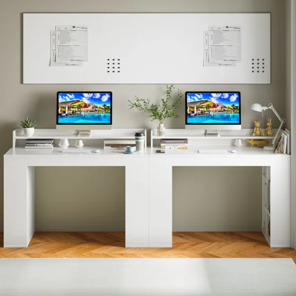 Bureau Informatique avec Étagère Surélevée et 2 Bibliothèques 120 x 54 x 90 CM Design Classique pour Bureau Blanc