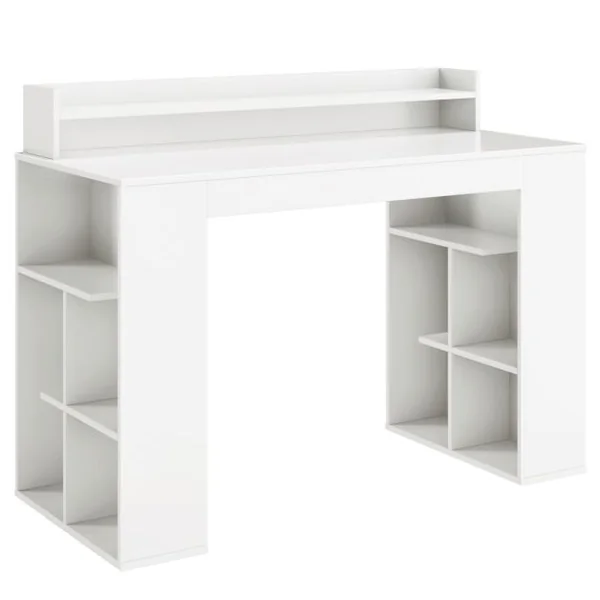 Bureau Informatique avec Étagère Surélevée et 2 Bibliothèques 120 x 54 x 90 CM Design Classique pour Bureau Blanc