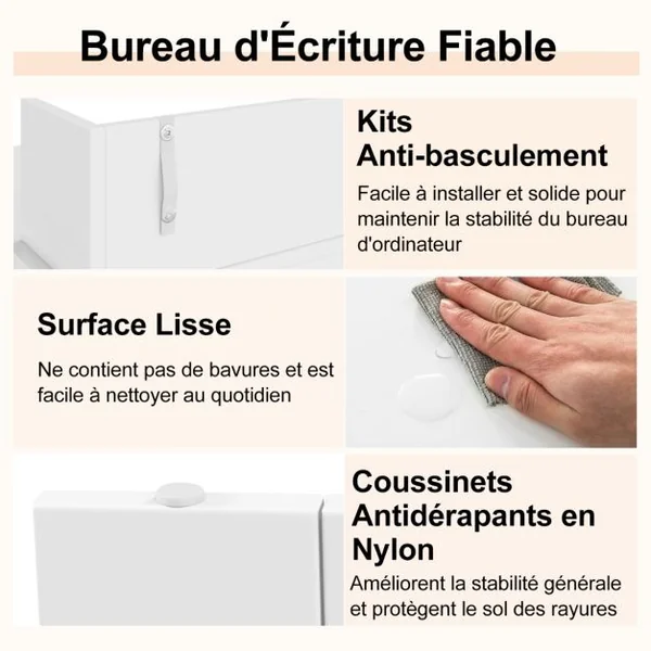 Bureau Informatique avec Étagère Surélevée et 2 Bibliothèques 120 x 54 x 90 CM Design Classique pour Bureau Blanc